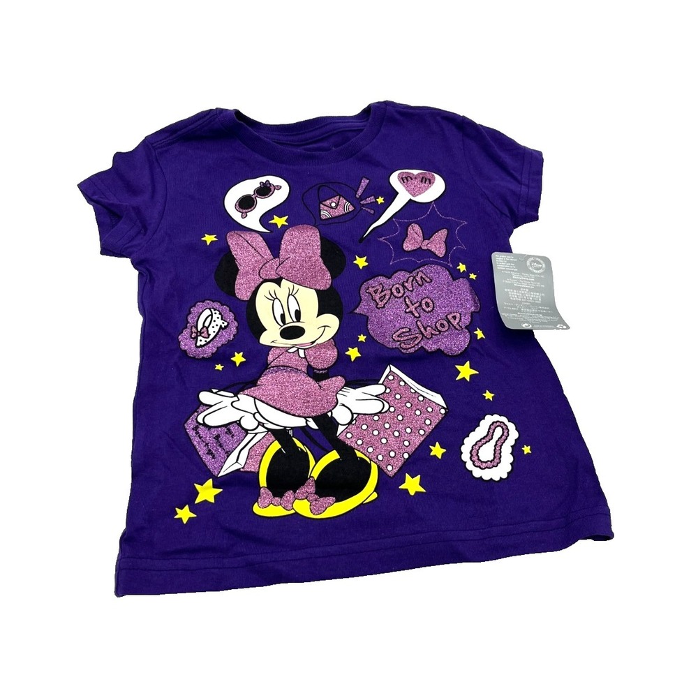 Disney Store Minnie‎ Mouse Girls T-Shirt Glitter Purple Size S (5/6) New